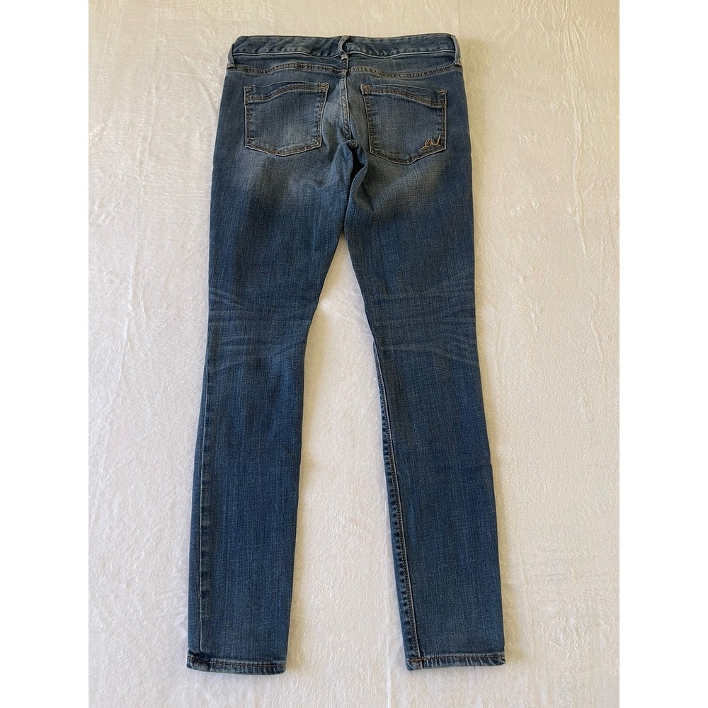 Express Jeans Legging Low Rise Medium Wash Distressed Skinny Denim Blue Size 6 - Picture 2 of 9
